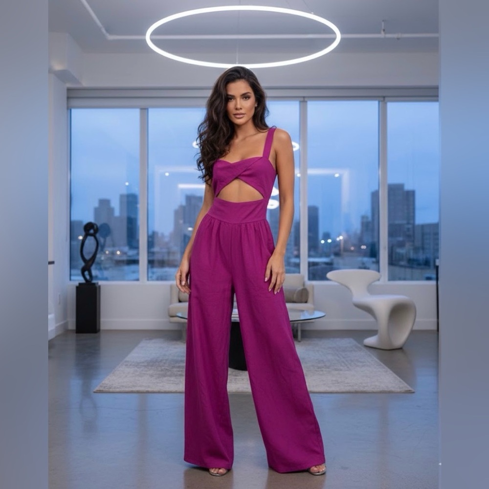Shein Magenta Wide Leg Jumpsuit Dress Cutout NWOT
